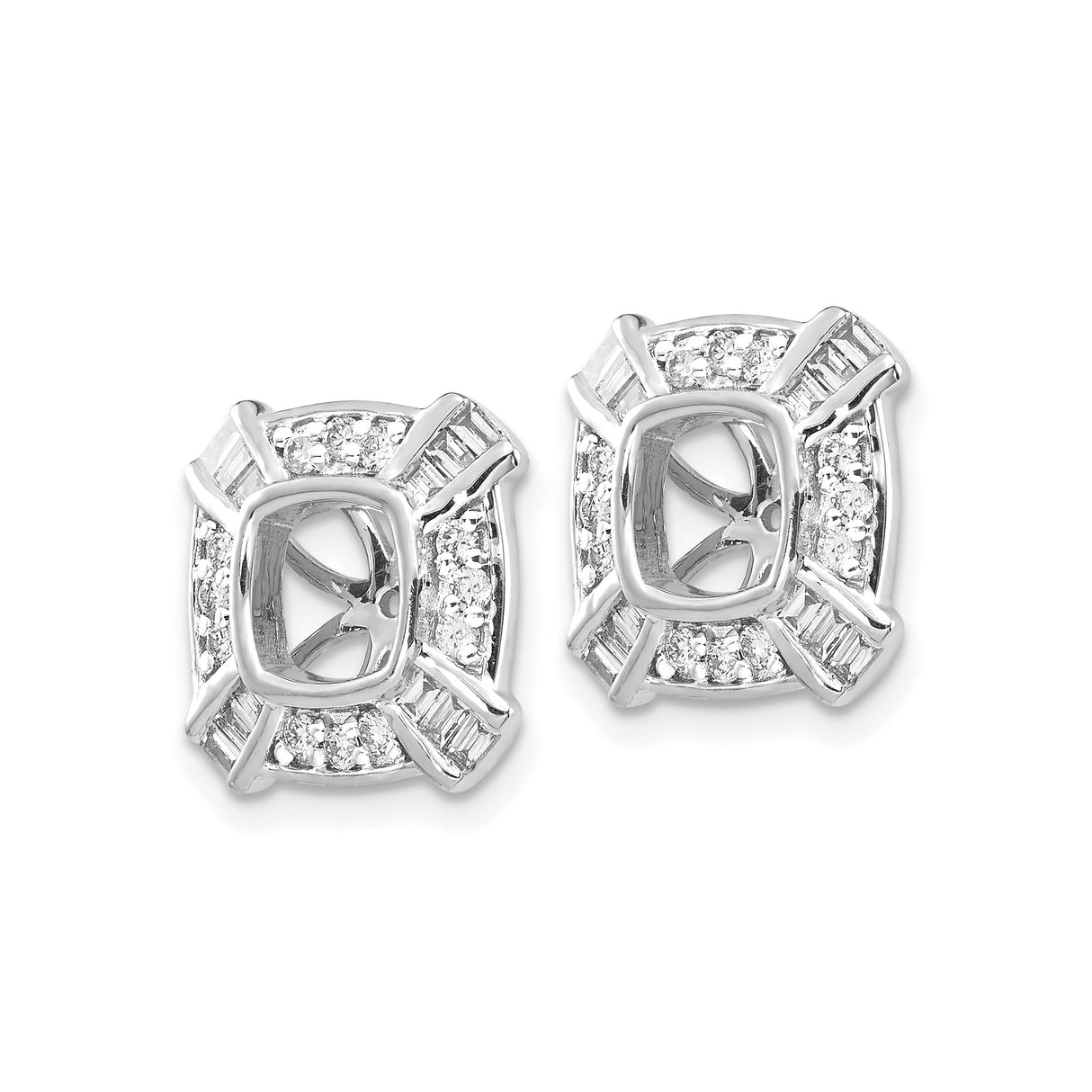 14k White Gold Diamond Pendant, Halo Setting with Round and Baguette Accents