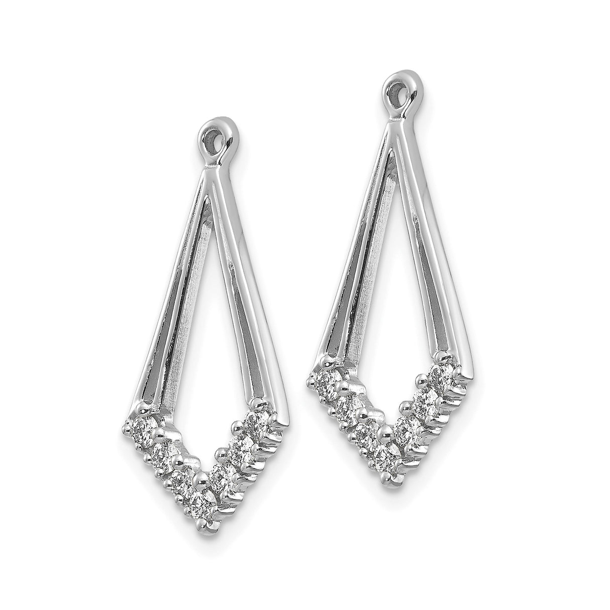 14k White Gold Pendant with Diamond Accents, Open V Shape, Modern Minimalist Design