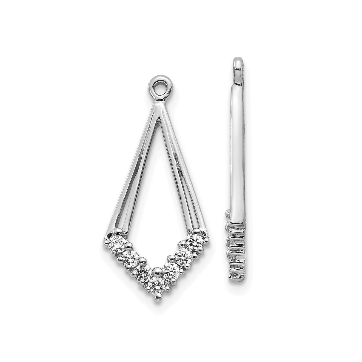 14k White Gold Pendant with Diamond Accents, Open V Shape, Modern Minimalist Design