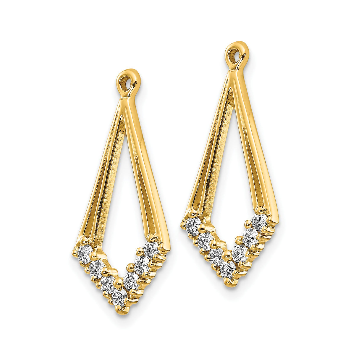 14k Yellow Gold Pendant with Diamond, Geometric V Shape Open Frame Design for Women