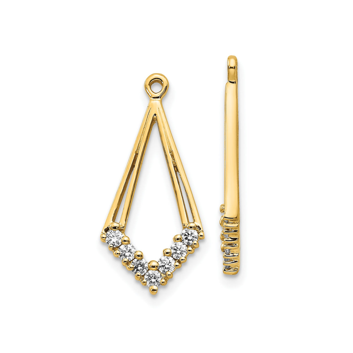 14k Yellow Gold Pendant with Diamond, Geometric V Shape Open Frame Design for Women