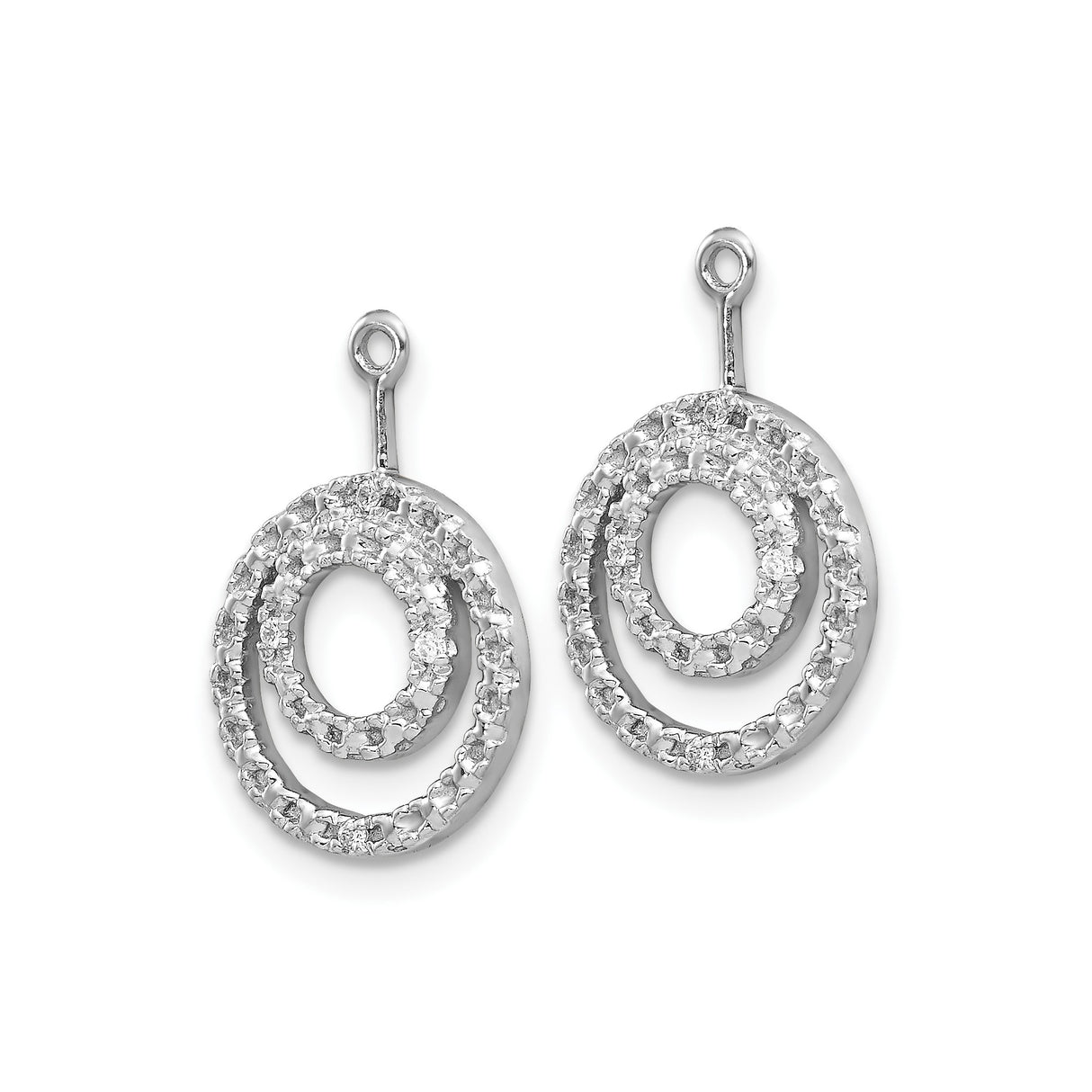 10k White Gold Pendant, Double Circle Design with Textured Open Circles, Minimalist Jewelry