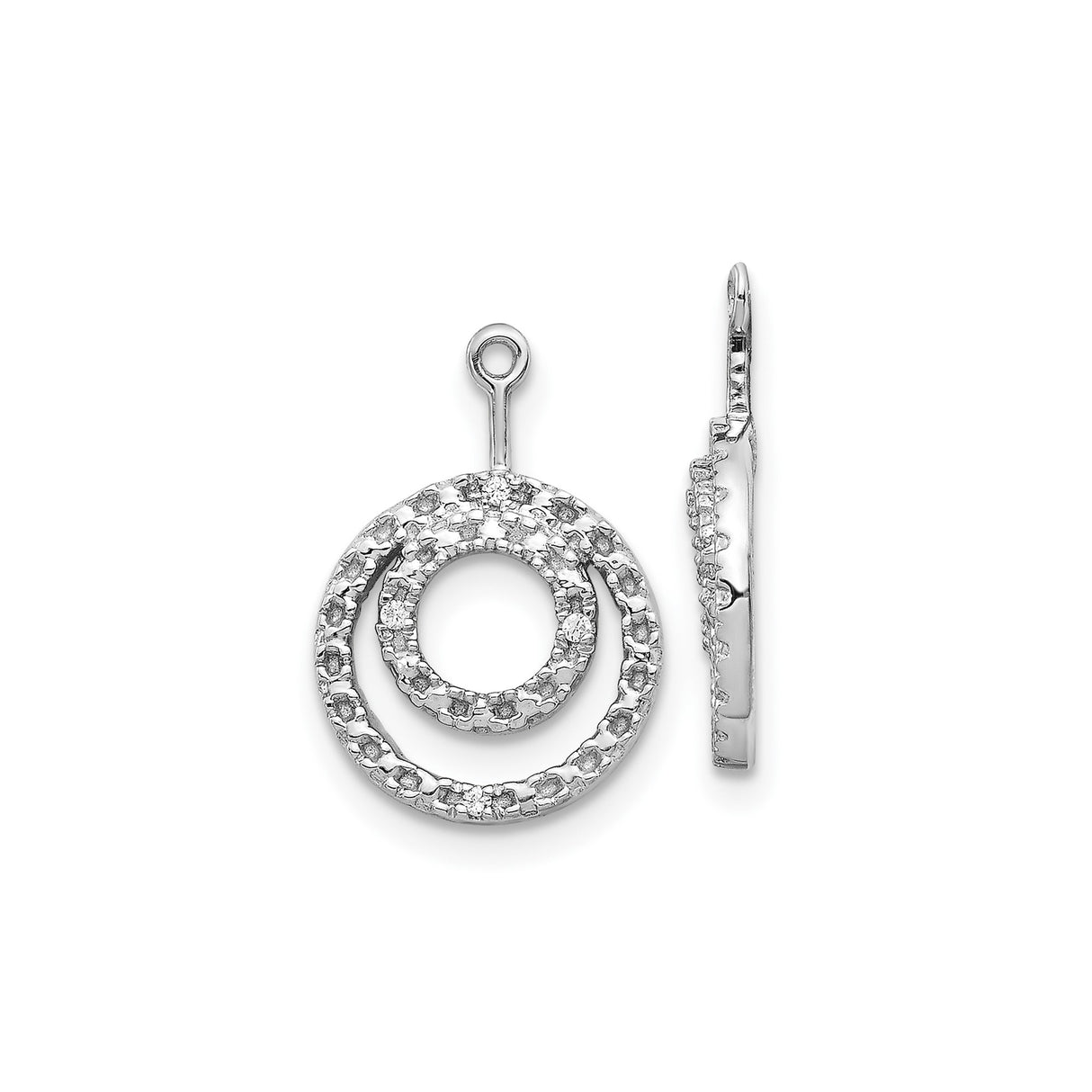 10k White Gold Pendant, Double Circle Design with Textured Open Circles, Minimalist Jewelry