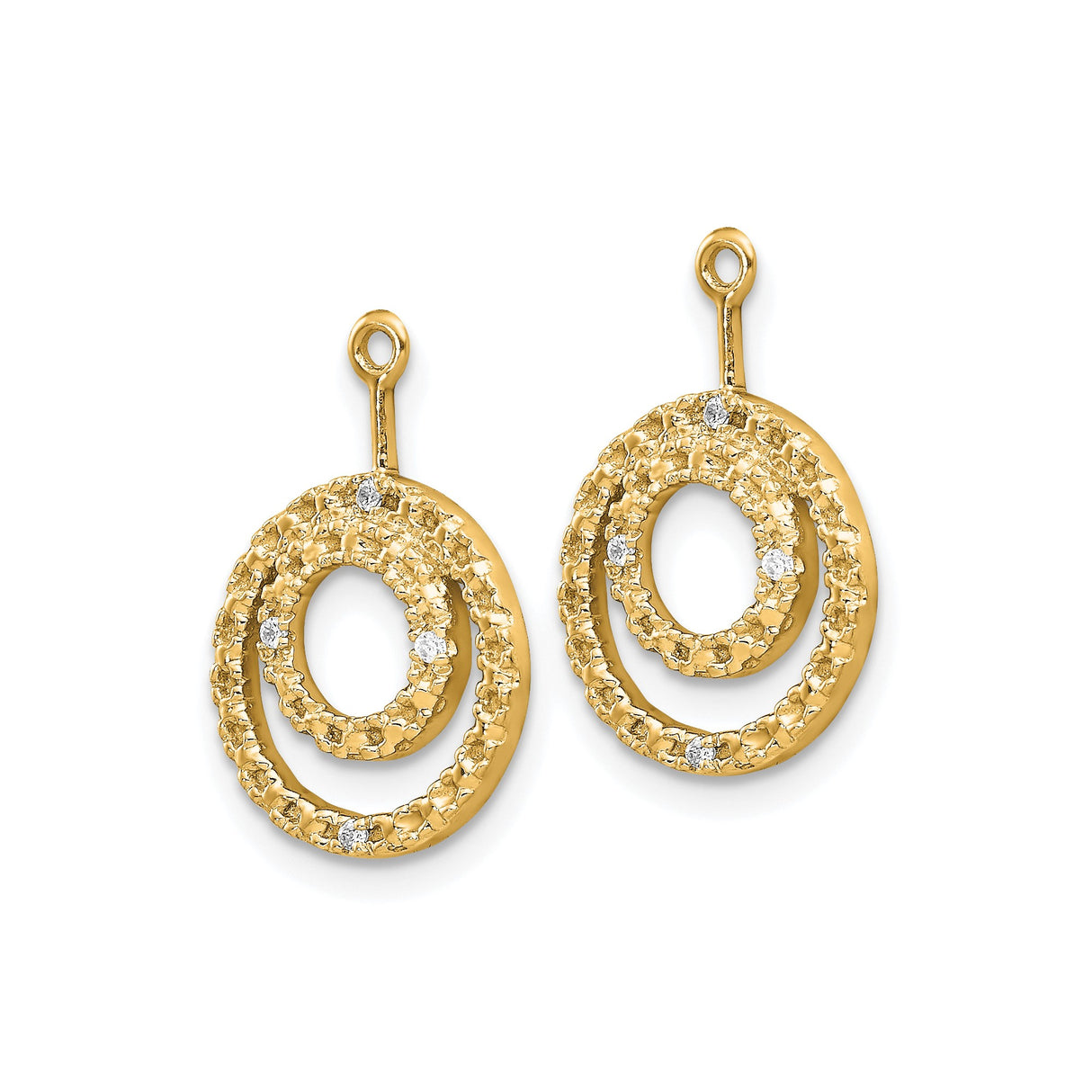 14k Yellow Gold Circle Pendant with Interlocking Textured Rings and Small Diamonds, Minimalist Design