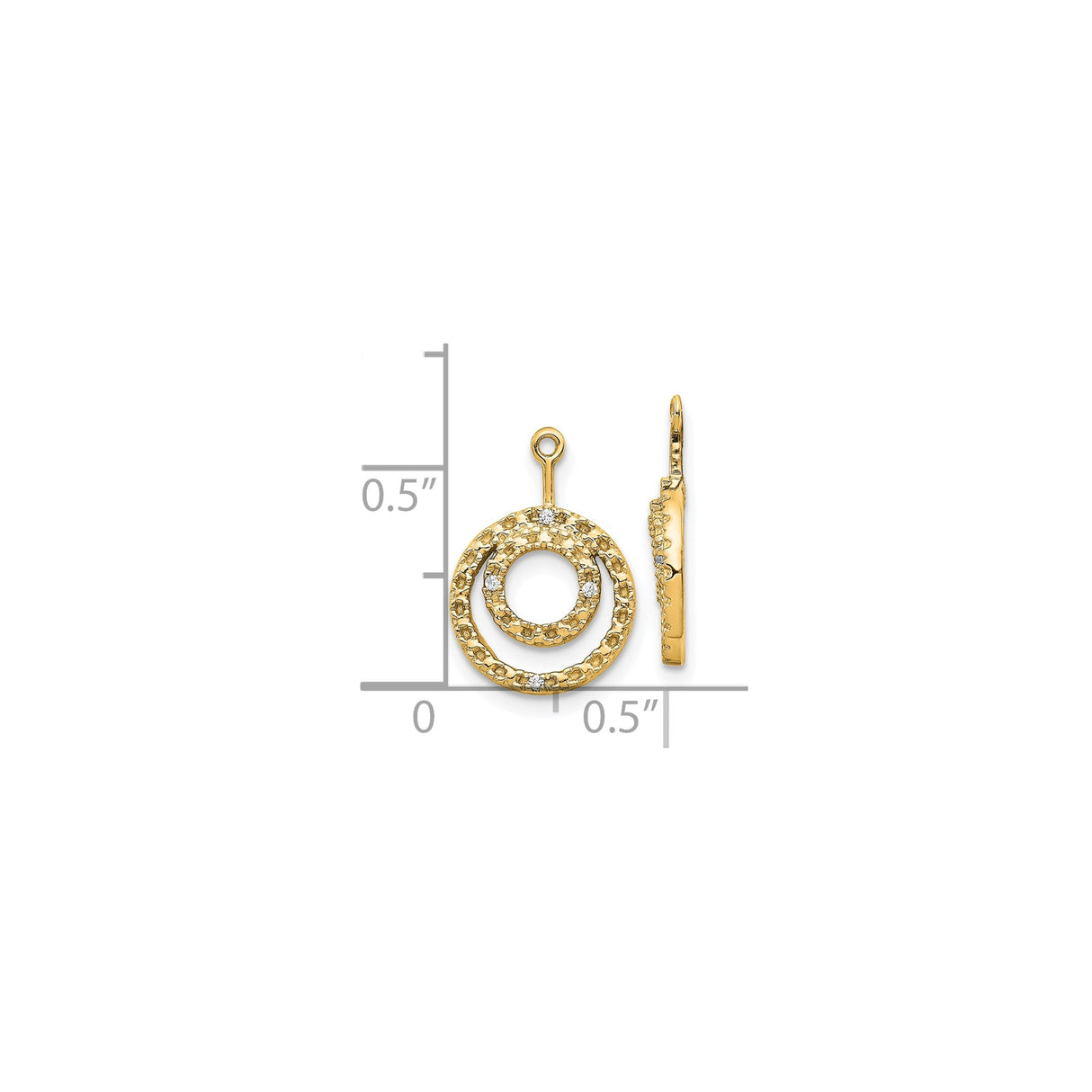 14k Yellow Gold Circle Pendant with Interlocking Textured Rings and Small Diamonds, Minimalist Design