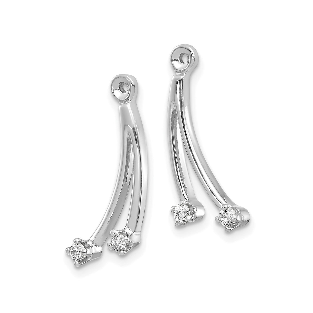 14k White Gold Earring Charms with Diamond Accents, Double Curve Drop Design