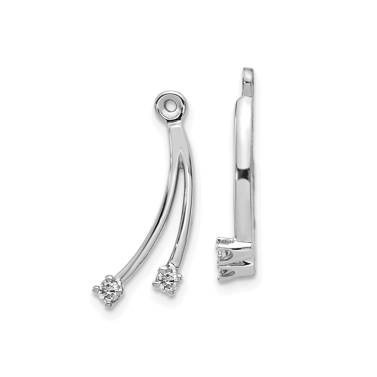 14k White Gold Earring Charms with Diamond Accents, Double Curve Drop Design