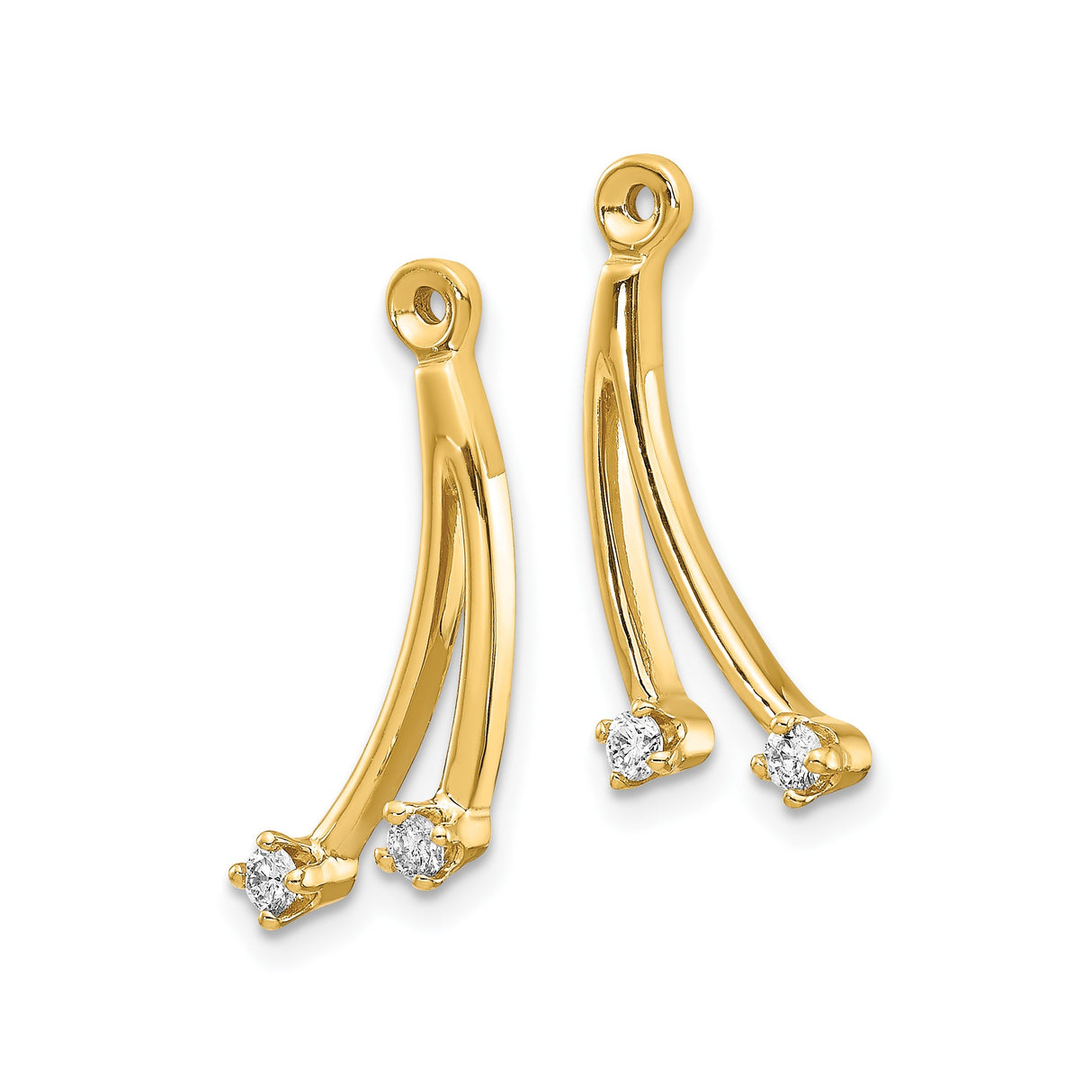 14k Yellow Gold Dangle Drop Earring Jackets with Diamond and Cubic Zirconia Accents, Dual Line Design
