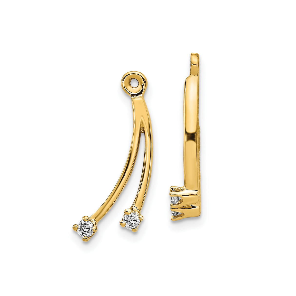 14k Yellow Gold Dangle Drop Earring Jackets with Diamond and Cubic Zirconia Accents, Dual Line Design