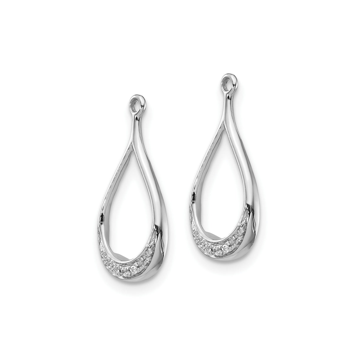 10k White Gold Teardrop Pendant with Round Cut Diamonds, Open Minimalist Design