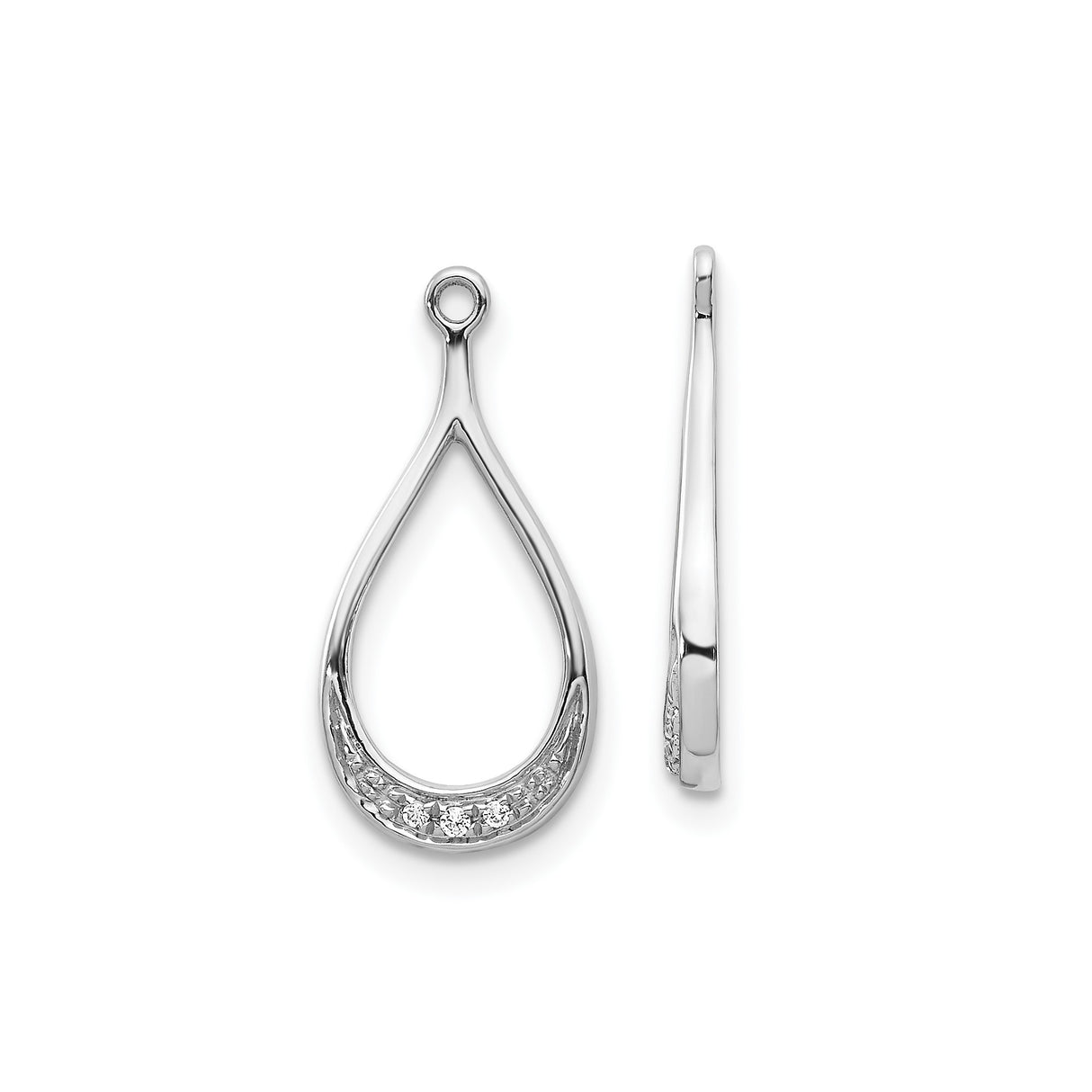 14k White Gold Teardrop Pendant with Diamond Accent, Open Minimalist Design for Women