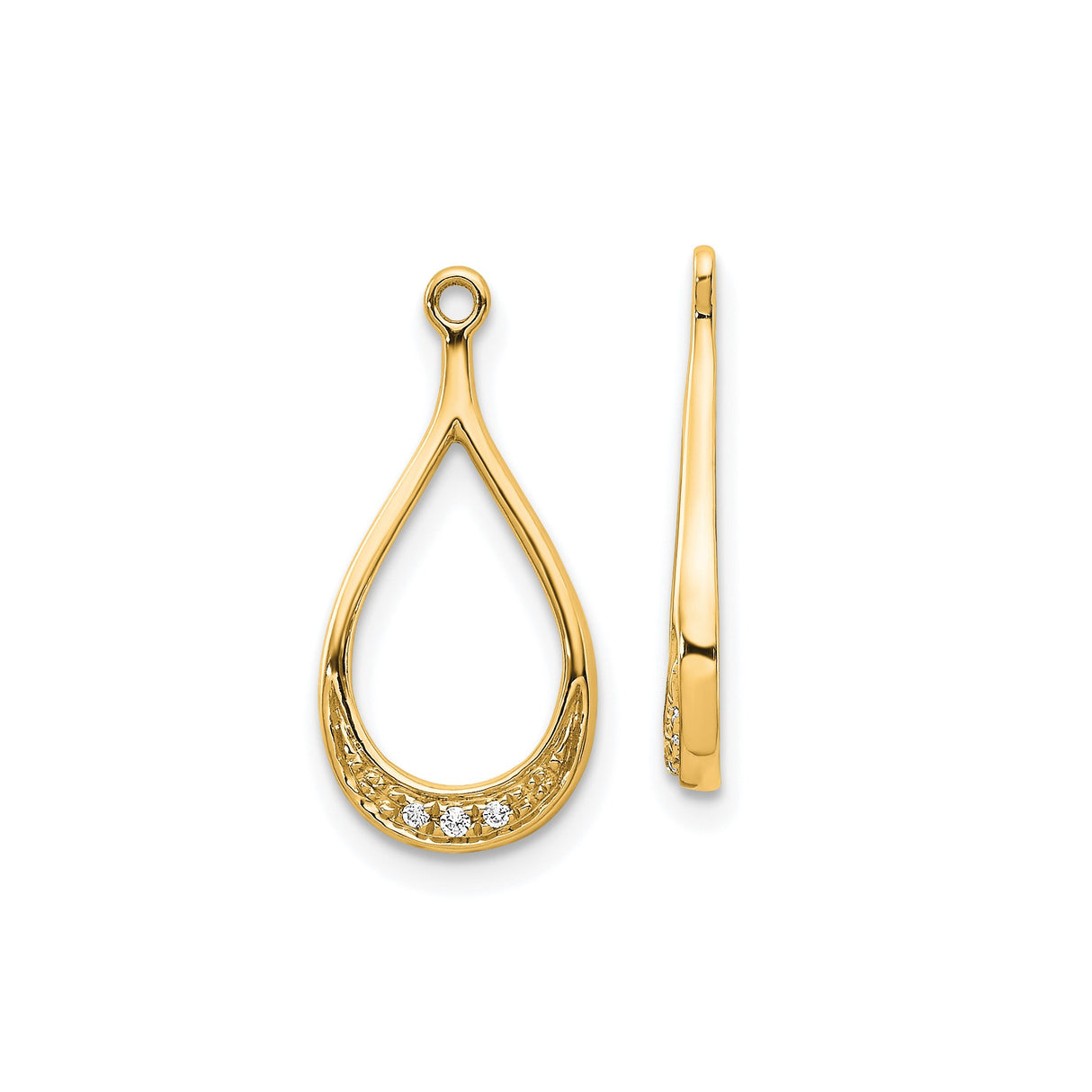 14k Yellow Gold Teardrop Pendant with Open Design and Diamond Accents for Women