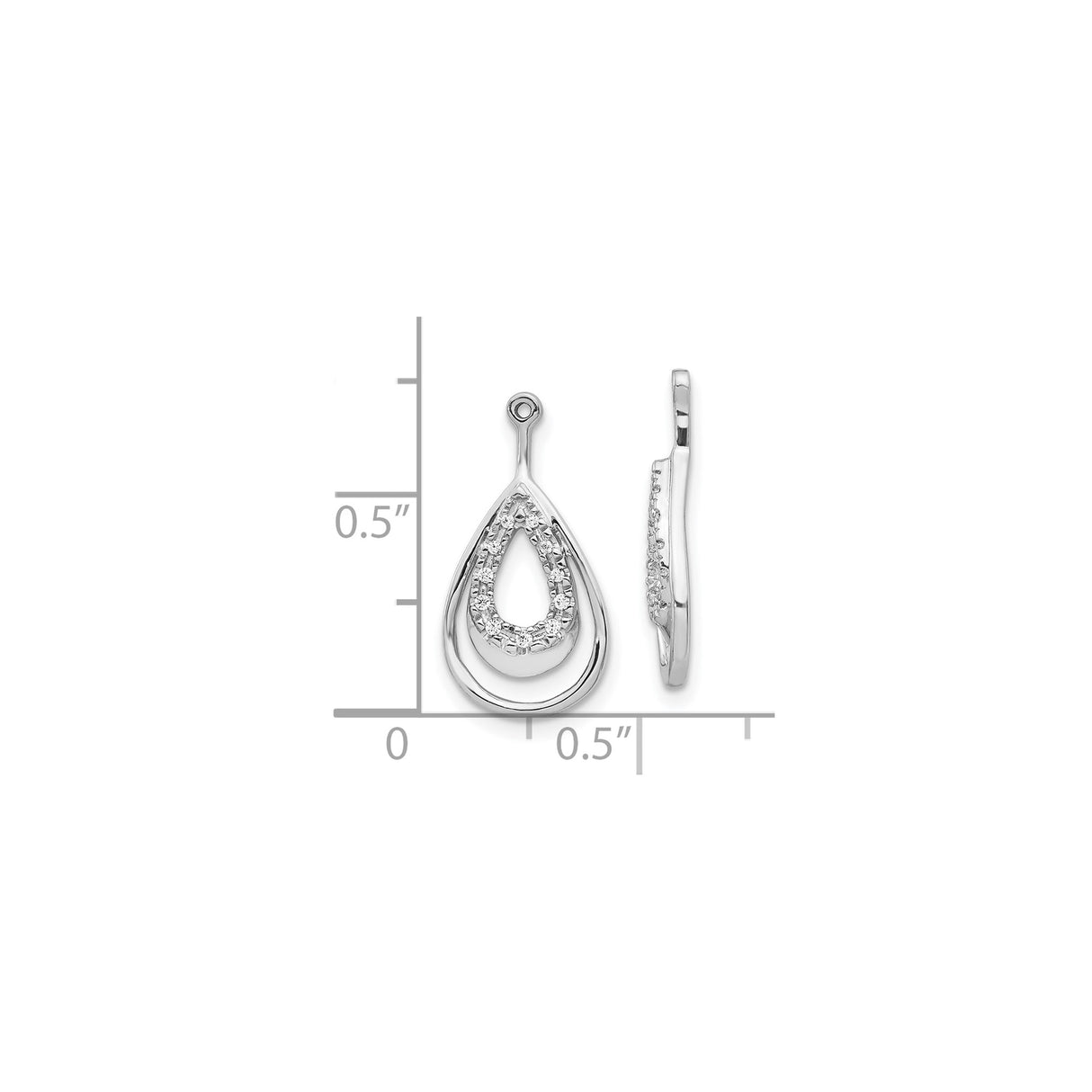 10k White Gold Teardrop Pendant with Open Drop Design and Cubic Zirconia Accent