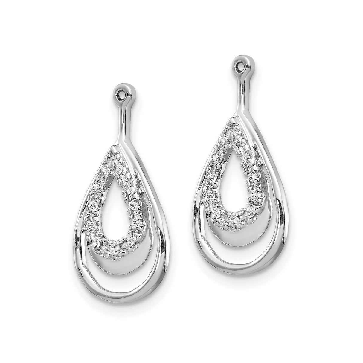 14k White Gold Teardrop Pendant with Round Diamond Accents and Double Loop Design