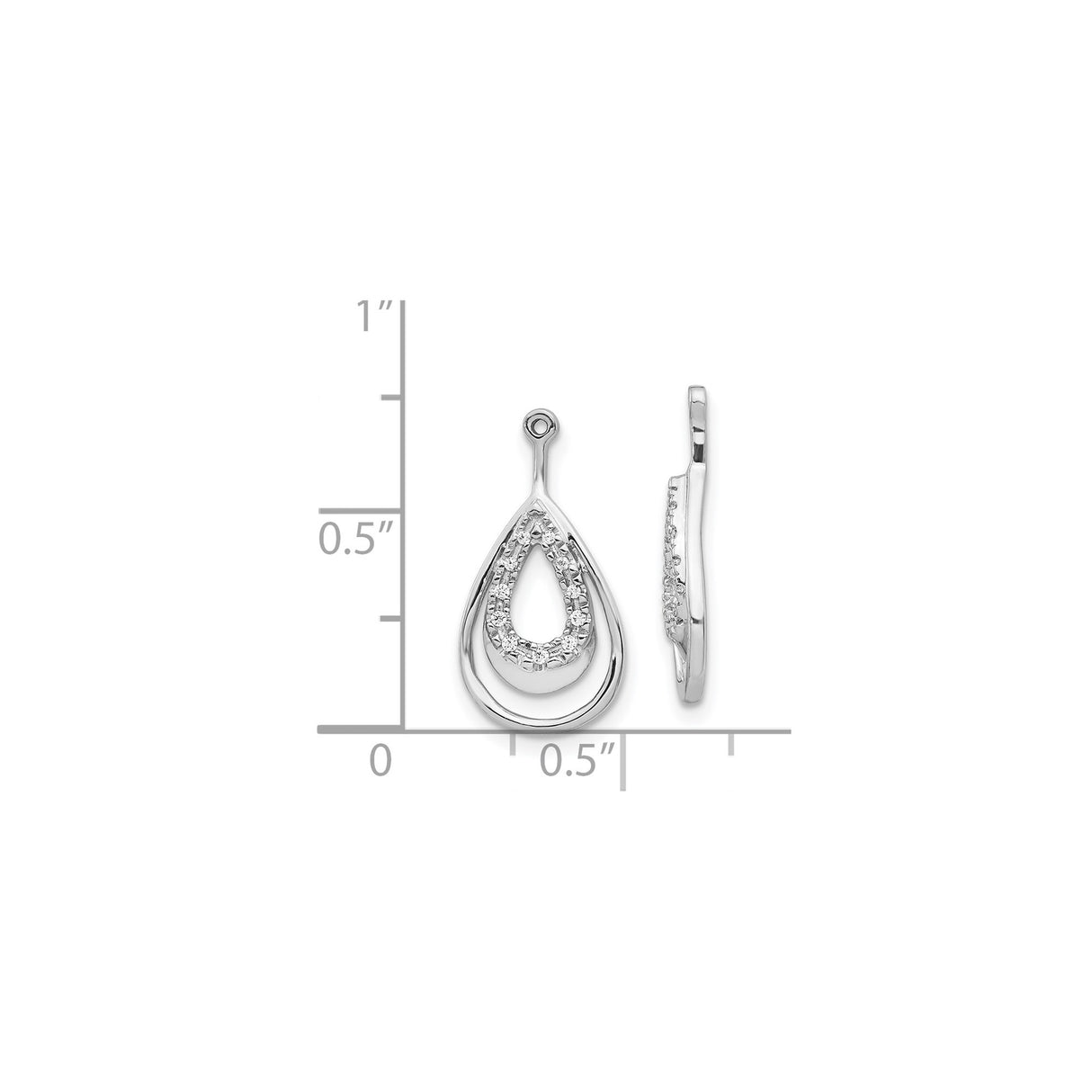14k White Gold Teardrop Pendant with Round Diamond Accents and Double Loop Design