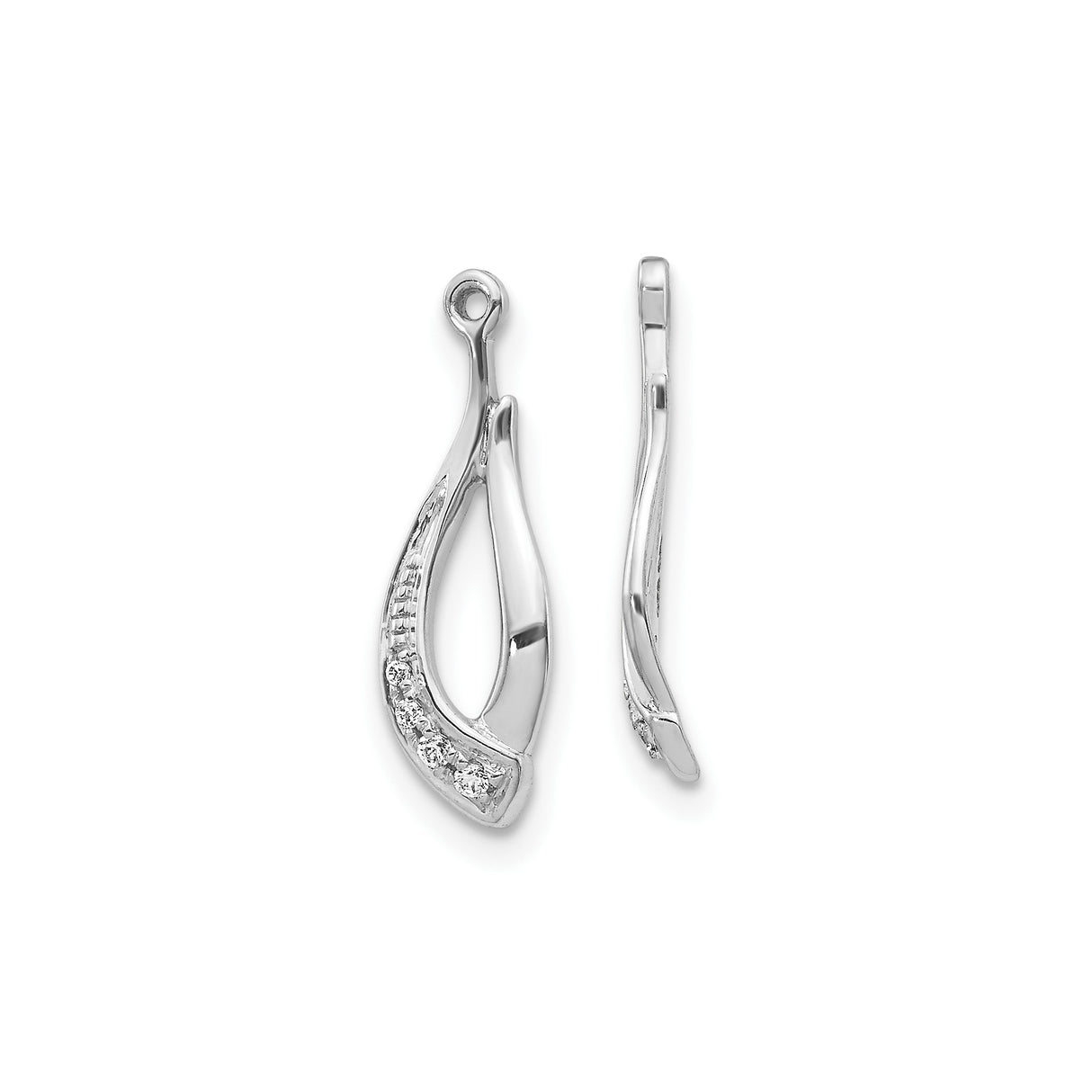 10k White Gold Pendant with Abstract Teardrop Design and Accent Diamonds for Women