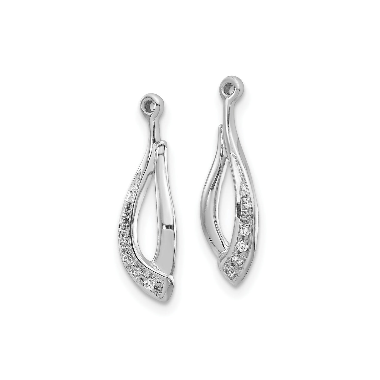 14k White Gold Twist Pendant with Round Cut Diamonds, Modern Minimalist Design for Women