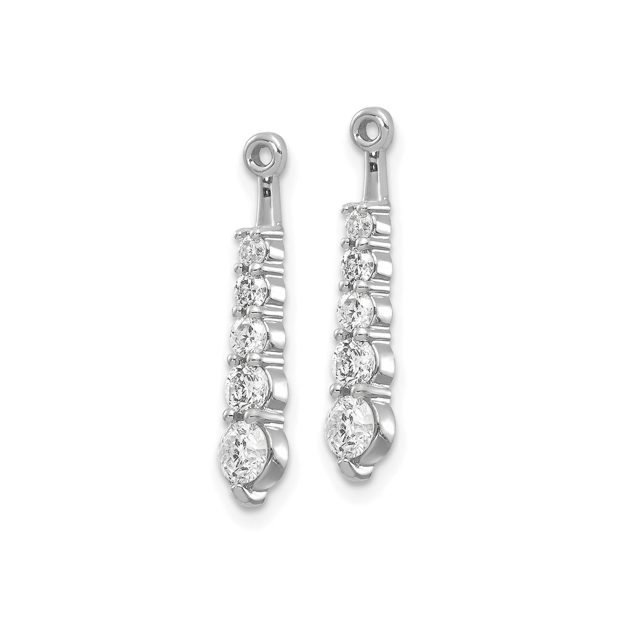 14k White Gold Dangle Earrings with Graduated Diamonds Drops, Vertical Modern Design
