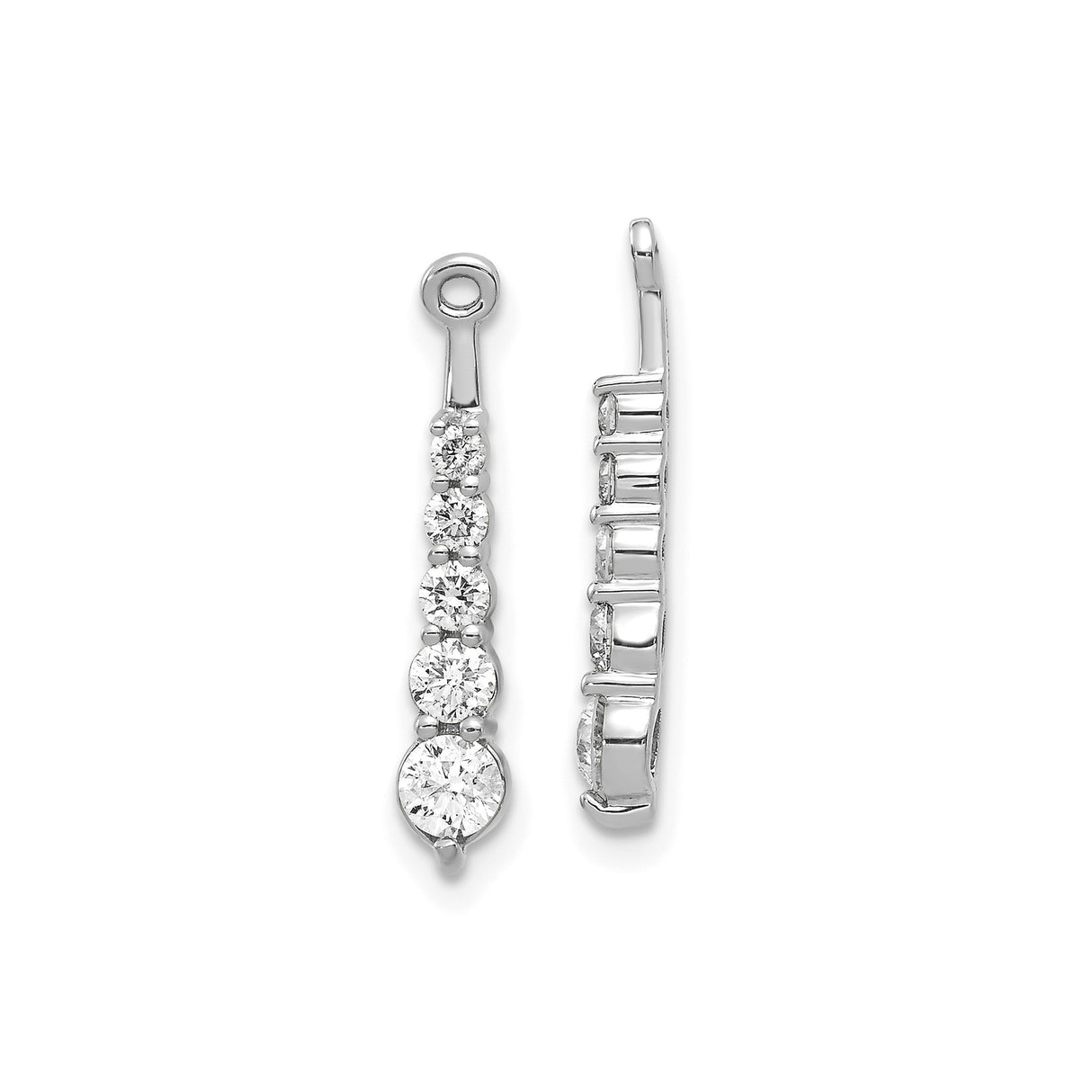 14k White Gold Dangle Earrings with Graduated Cubic Zirconia Drops, Vertical Modern Design