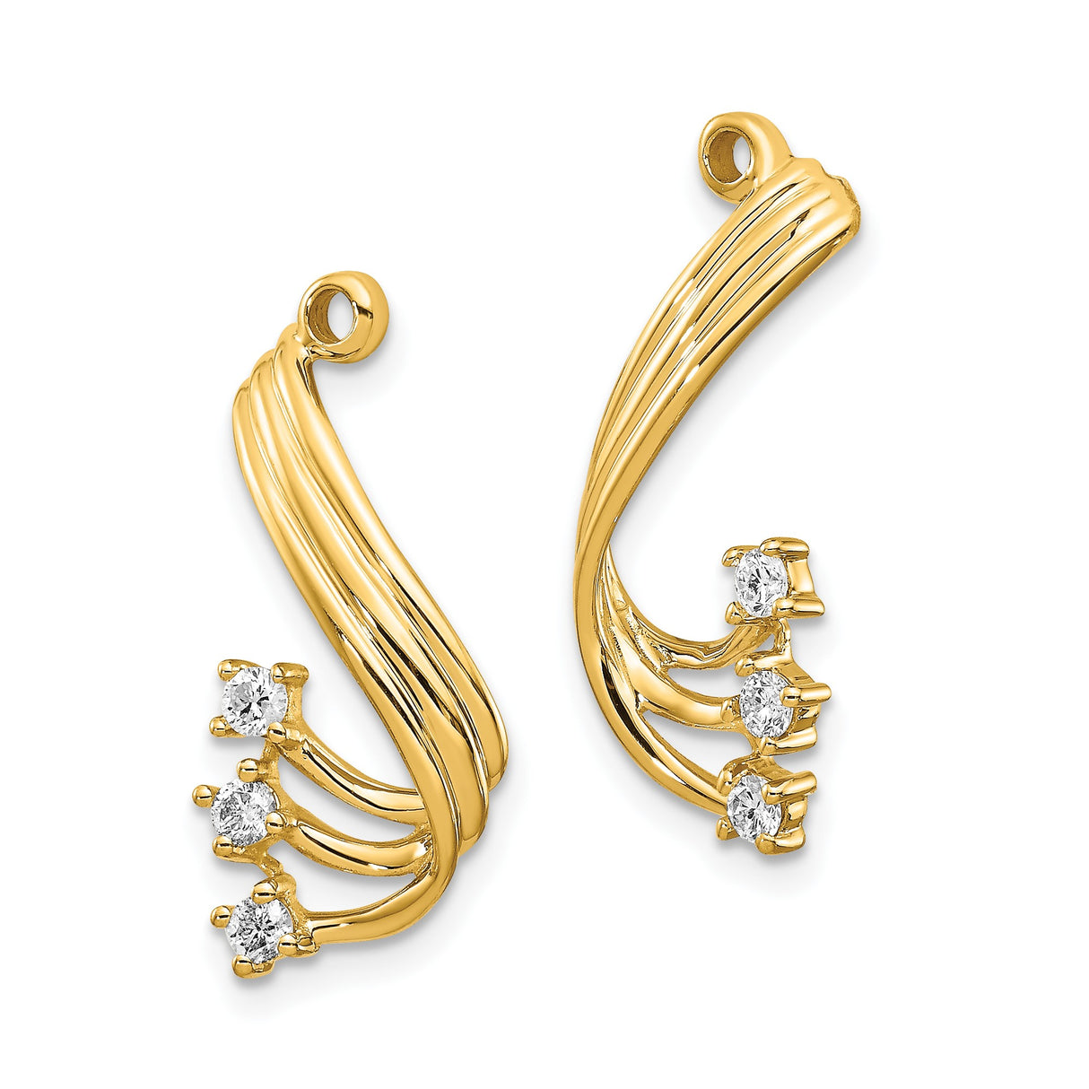 14k Yellow Gold Pendant with Diamonds, Curved Flowing Design for Women