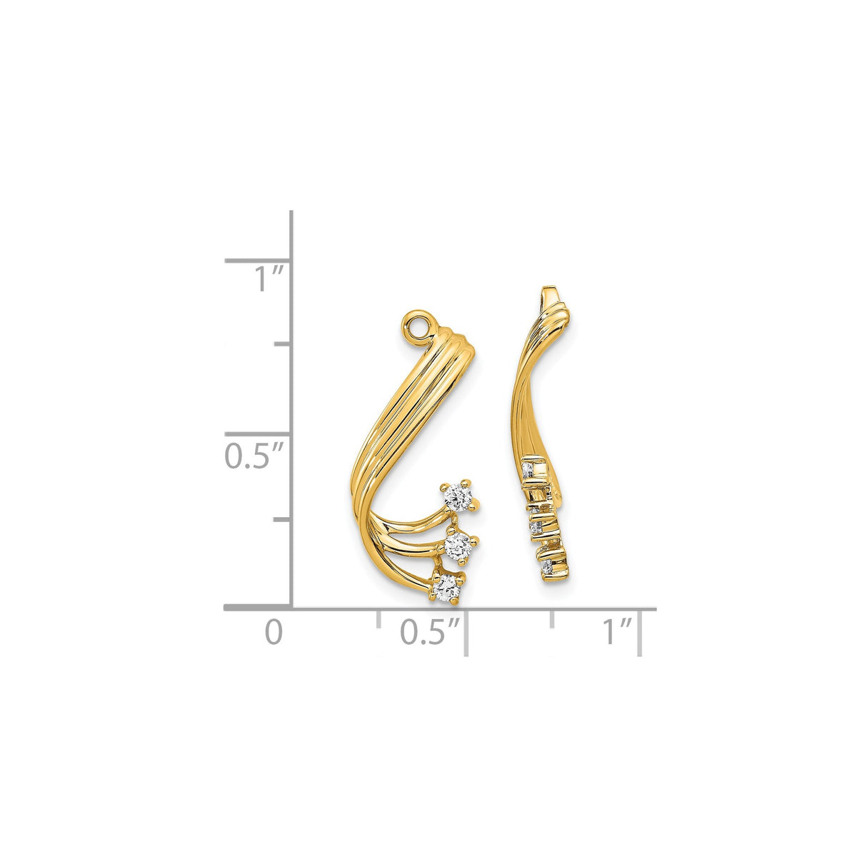14k Yellow Gold Pendant with Diamonds, Curved Flowing Design for Women