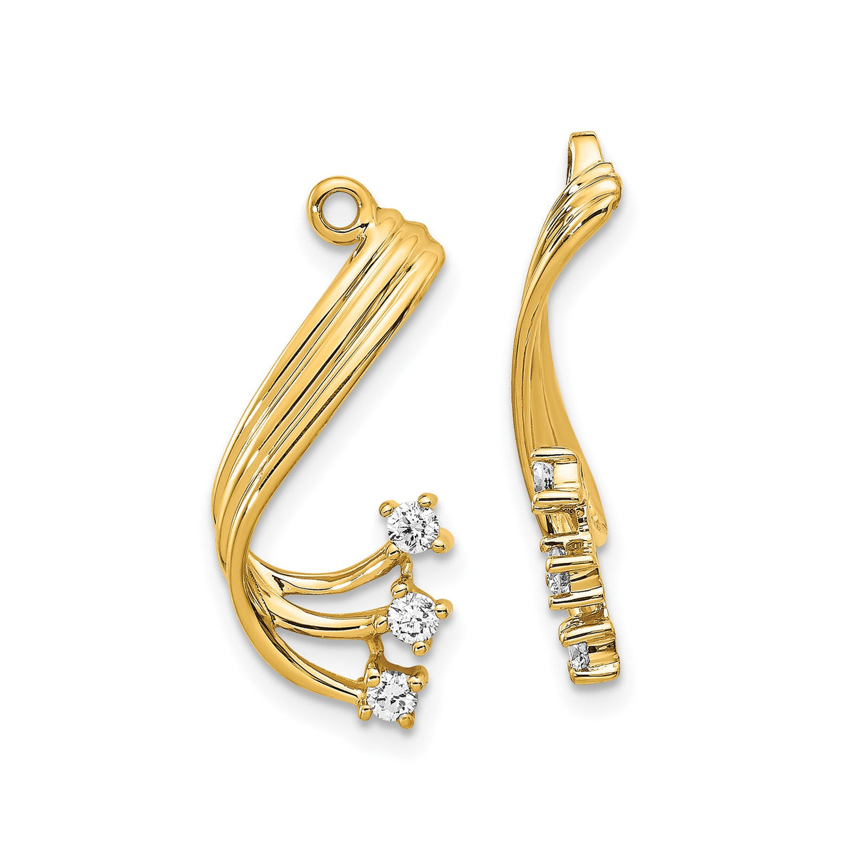 14k Yellow Gold Pendant with Cubic Zirconia, Curved Flowing Design for Women