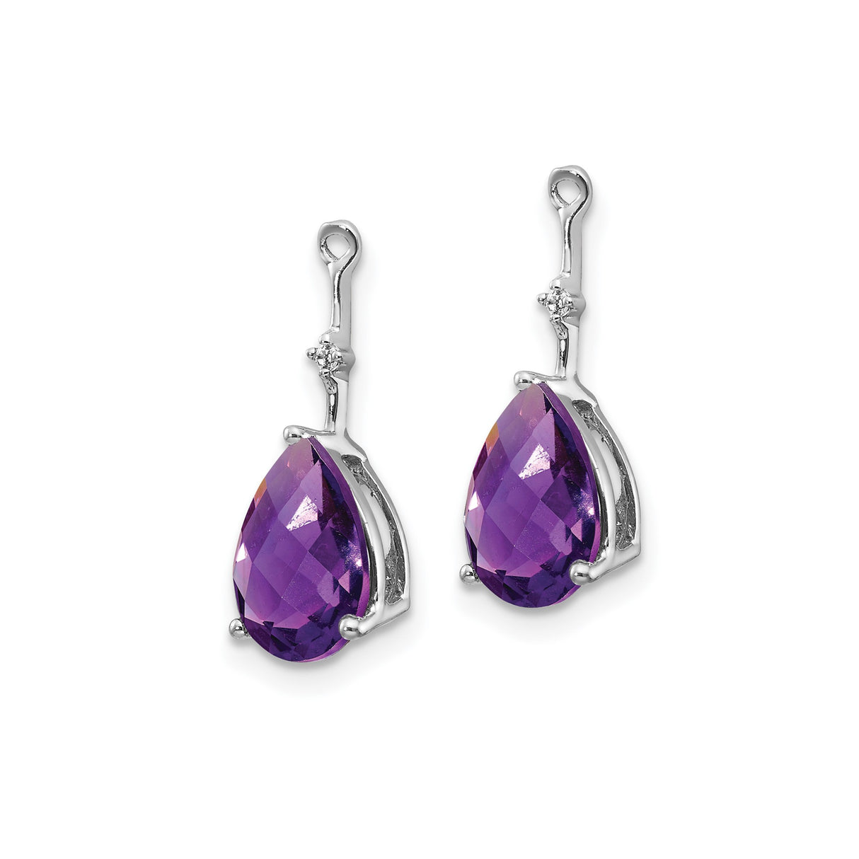 14k White Gold Dangle Earrings with Pear Shaped Amethyst and Diamond Accent