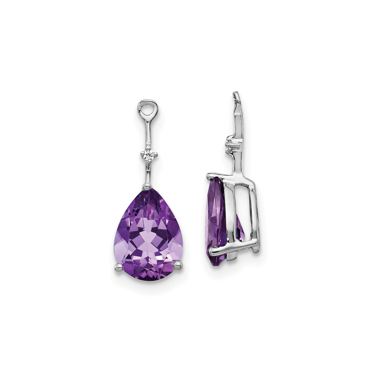 14k White Gold Dangle Earrings with Pear Shaped Amethyst and Diamond Accent