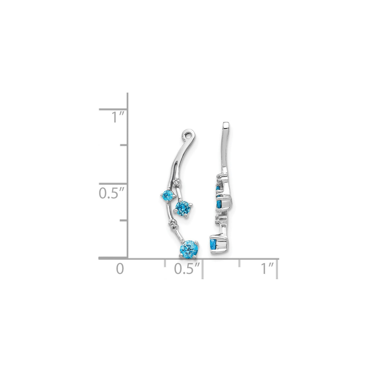 14k White Gold Earrings with Swiss Blue Topaz and Diamond Accents, Curved Drop Design