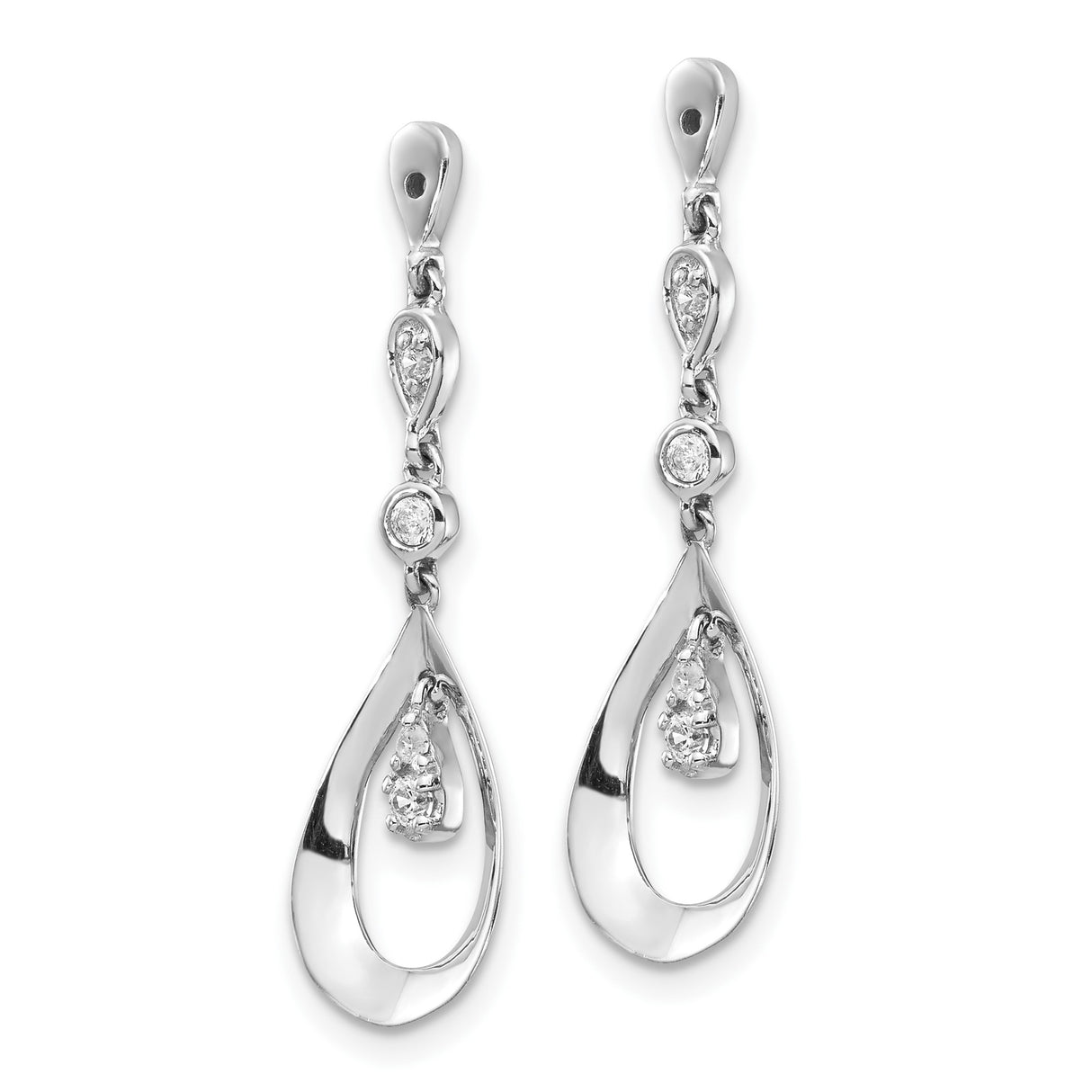 10k White Gold Teardrop Dangle Earrings with Bezel and Pavé Diamonds, Formal Drop Design