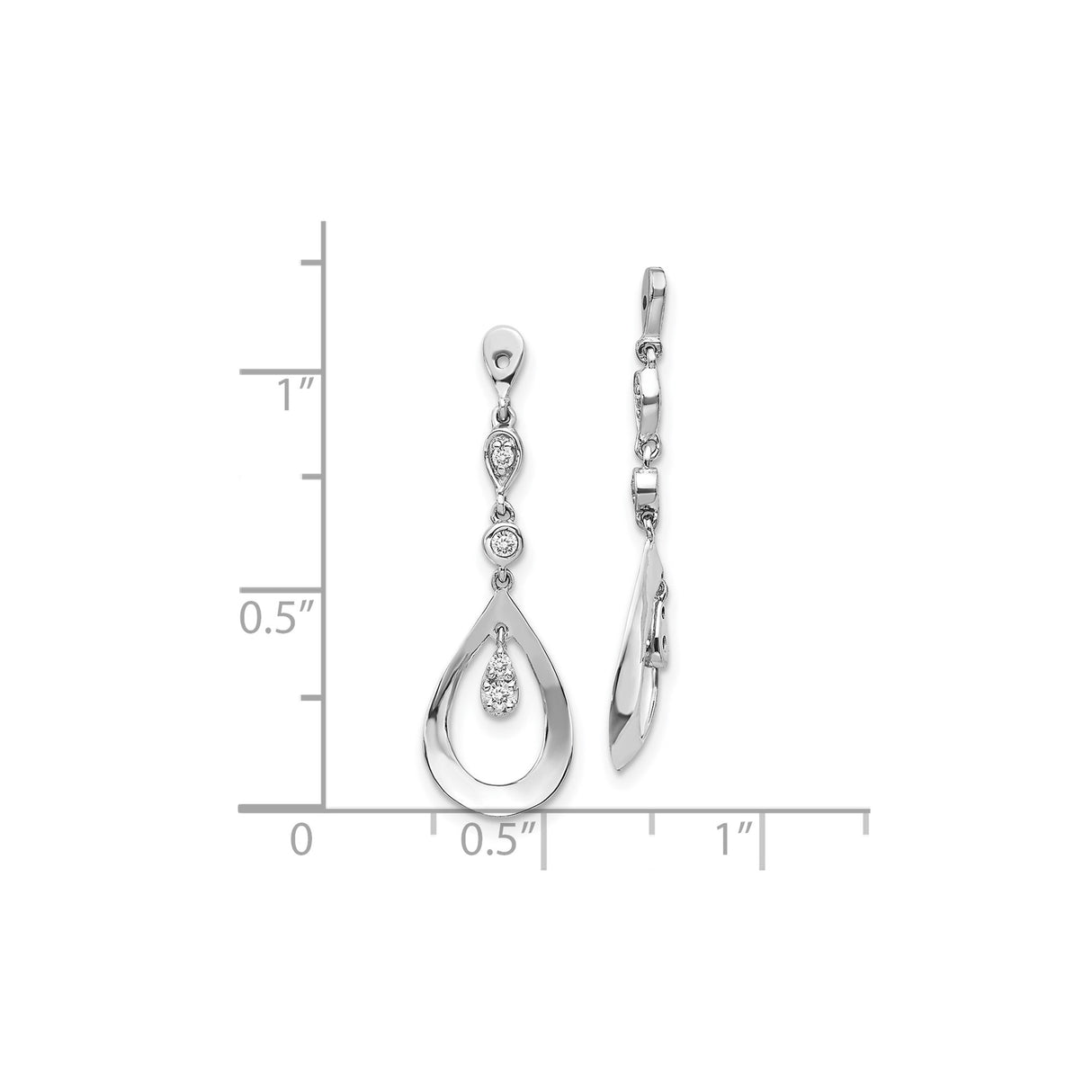 10k White Gold Teardrop Dangle Earrings with Bezel and Pavé Diamonds, Formal Drop Design