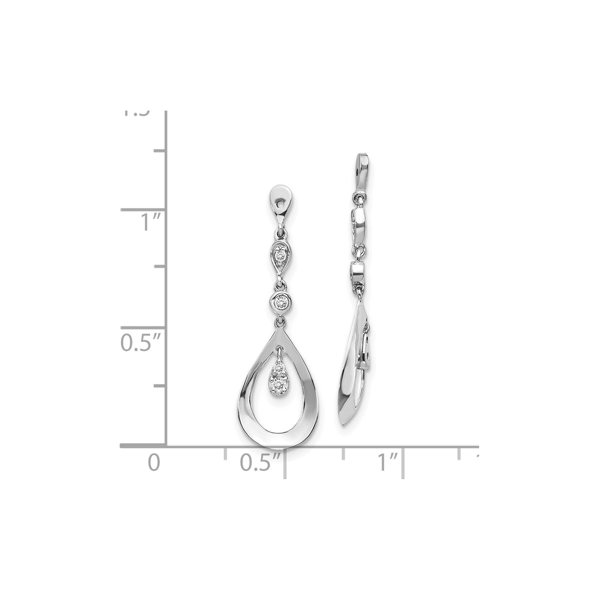 14k White Gold Teardrop Dangle Earrings with Diamonds, Modern Statement Style
