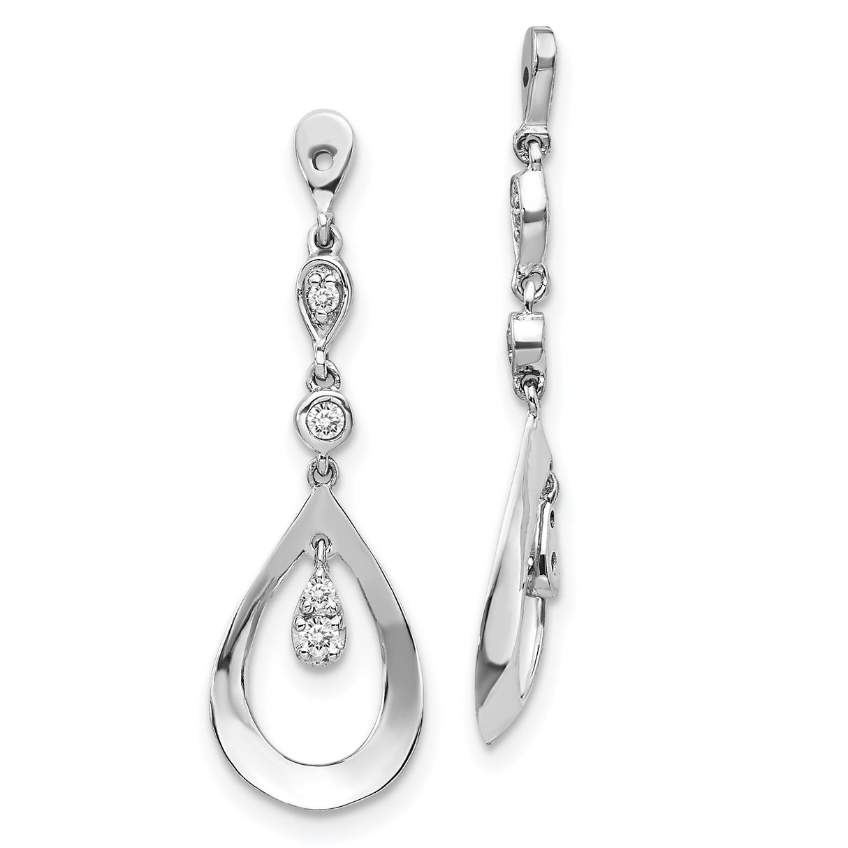 14k White Gold Teardrop Dangle Earrings with Diamonds, Modern Statement Style