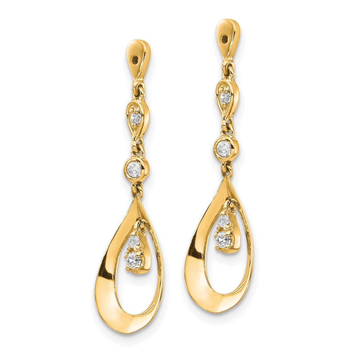 14k Yellow Gold Dangle Earrings with Diamond Accents, Teardrop Design, Lightweight Formal Style