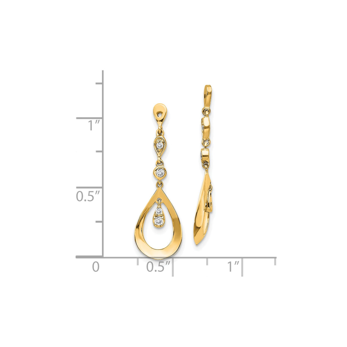 14k Yellow Gold Dangle Earrings with Diamond Accents, Teardrop Design, Lightweight Formal Style