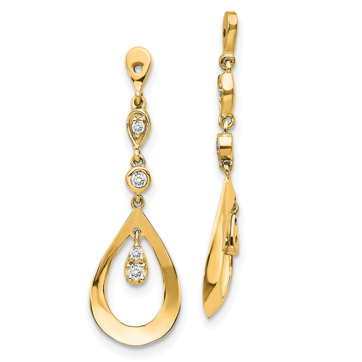 14k Yellow Gold Dangle Earrings with Diamond Accents, Teardrop Design, Lightweight Formal Style