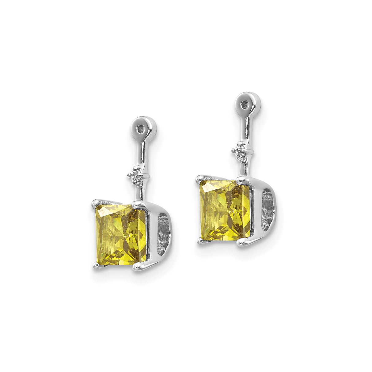 14k White Gold Dangle Earrings with Peridot and Diamond Accents, Polished Drop Design