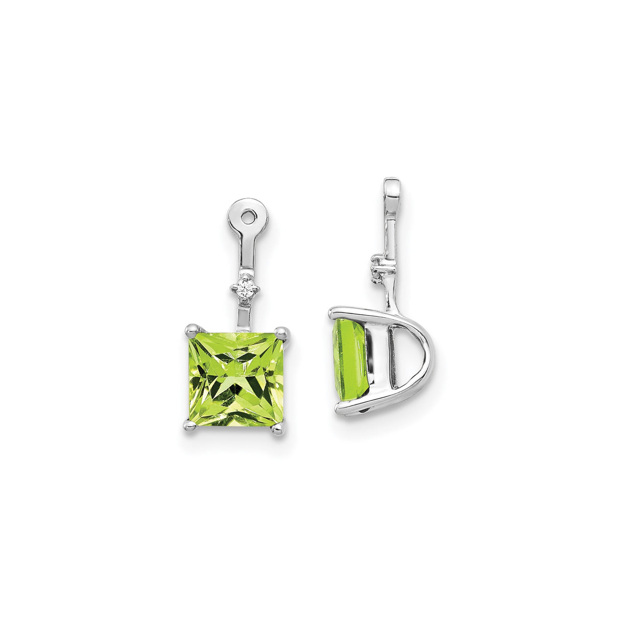 14k White Gold Dangle Earrings with Peridot and Diamond Accents, Polished Drop Design