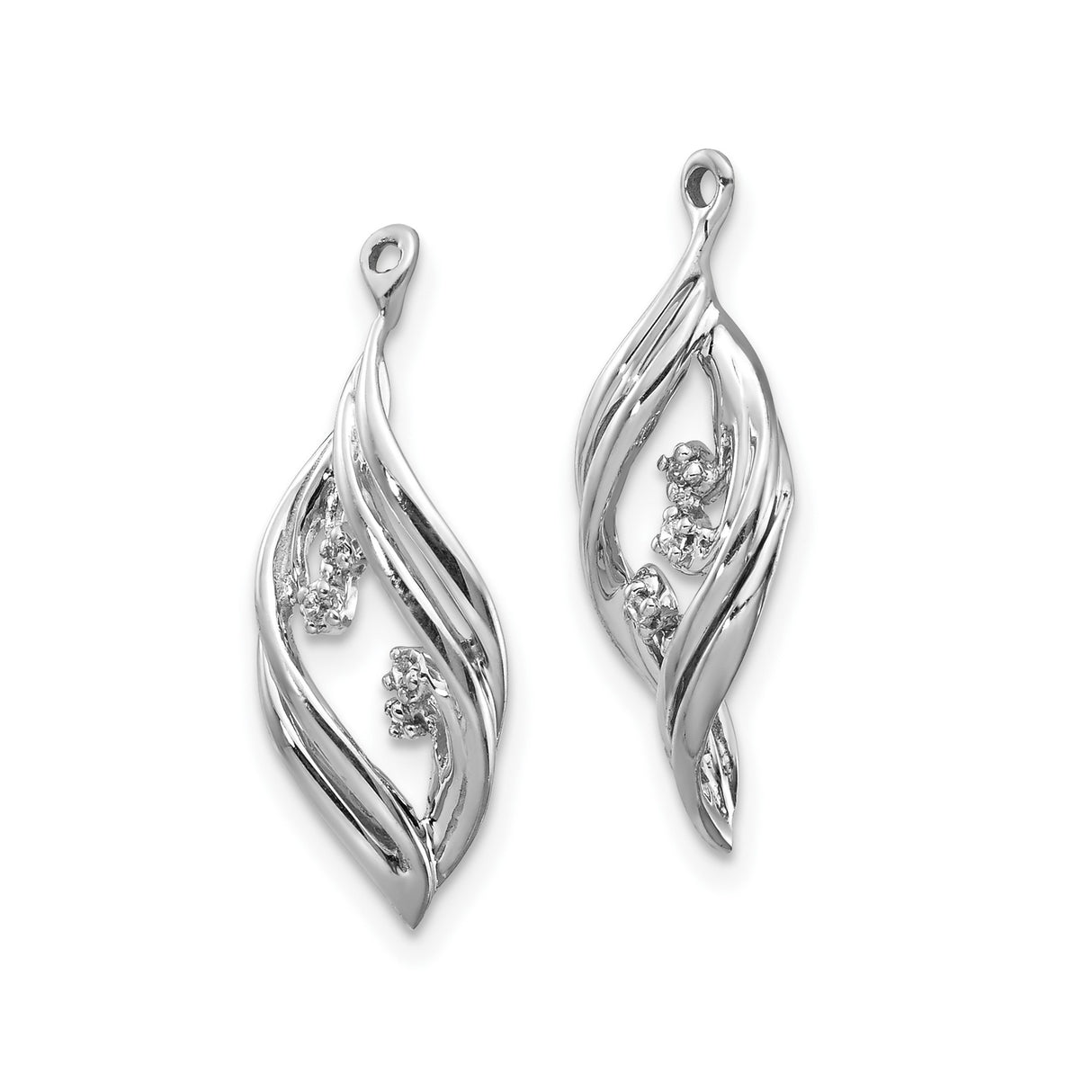 10k White Gold Leaf Pendant with Diamond Accents, Curved Nature-Inspired Design for Women