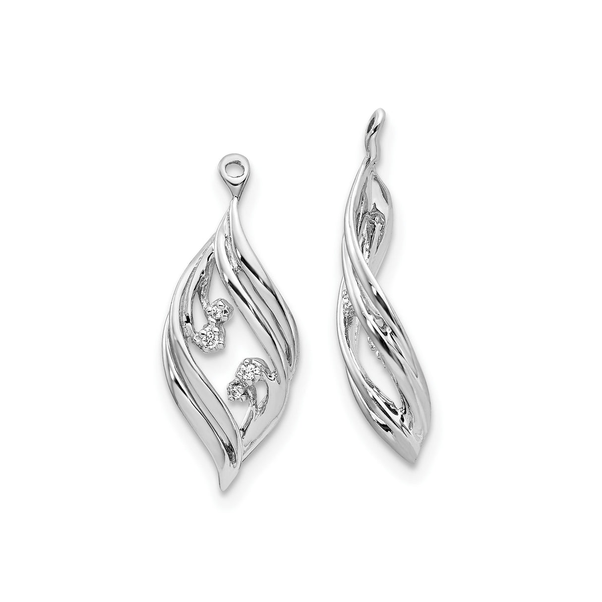 10k White Gold Leaf Pendant with Diamond Accents, Curved Nature-Inspired Design for Women