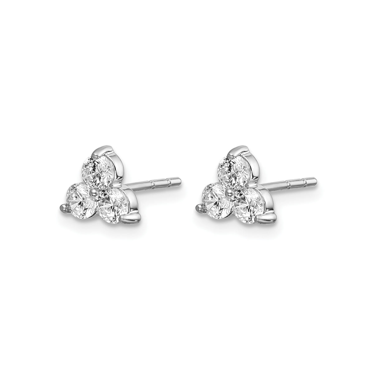 14k White Gold Stud Earrings with Three Round Cut Lab Diamonds in Triangular Cluster Design