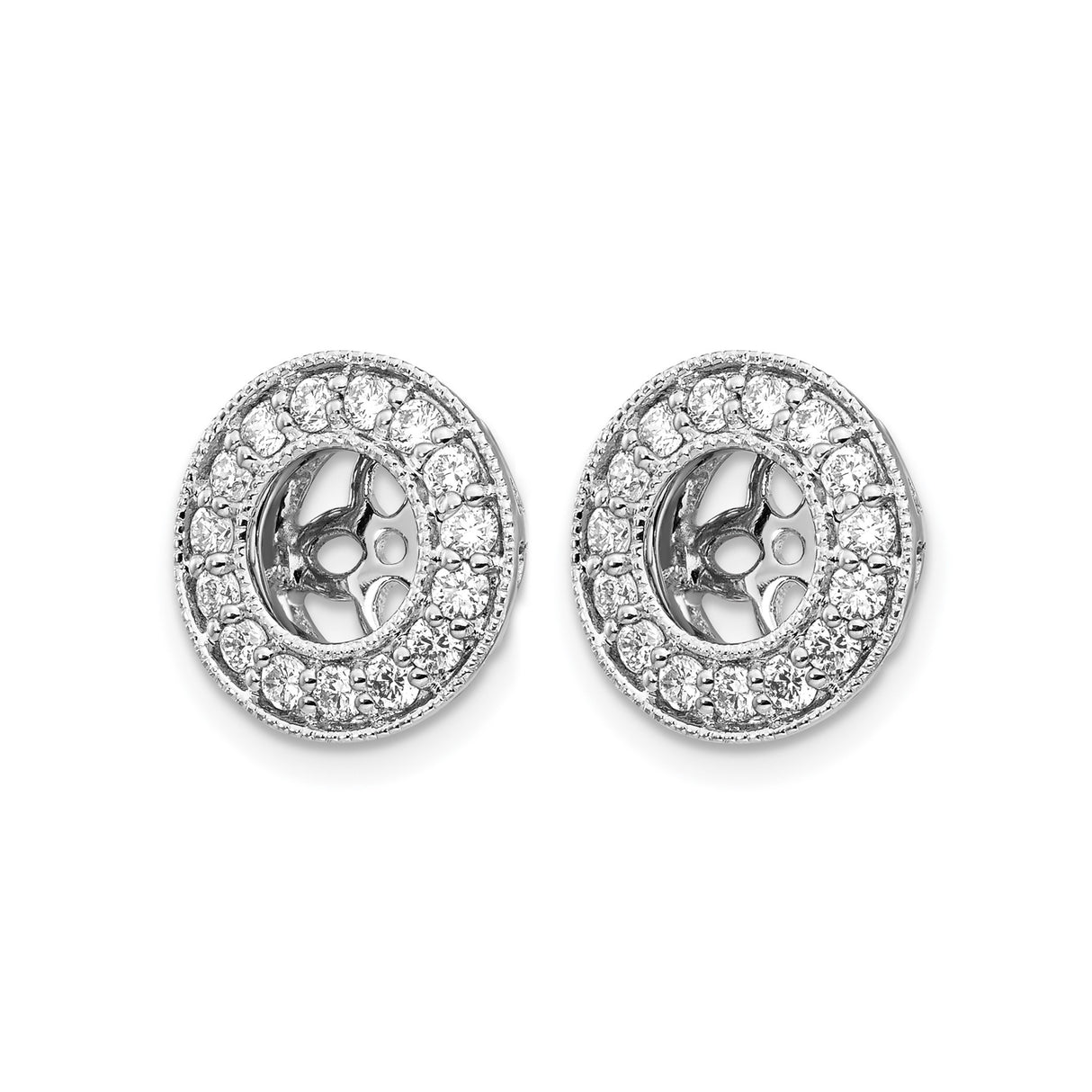 14k White Gold Earring Charms with Cubic Zirconia, Floral Mandala Quatrefoil Openwork Design