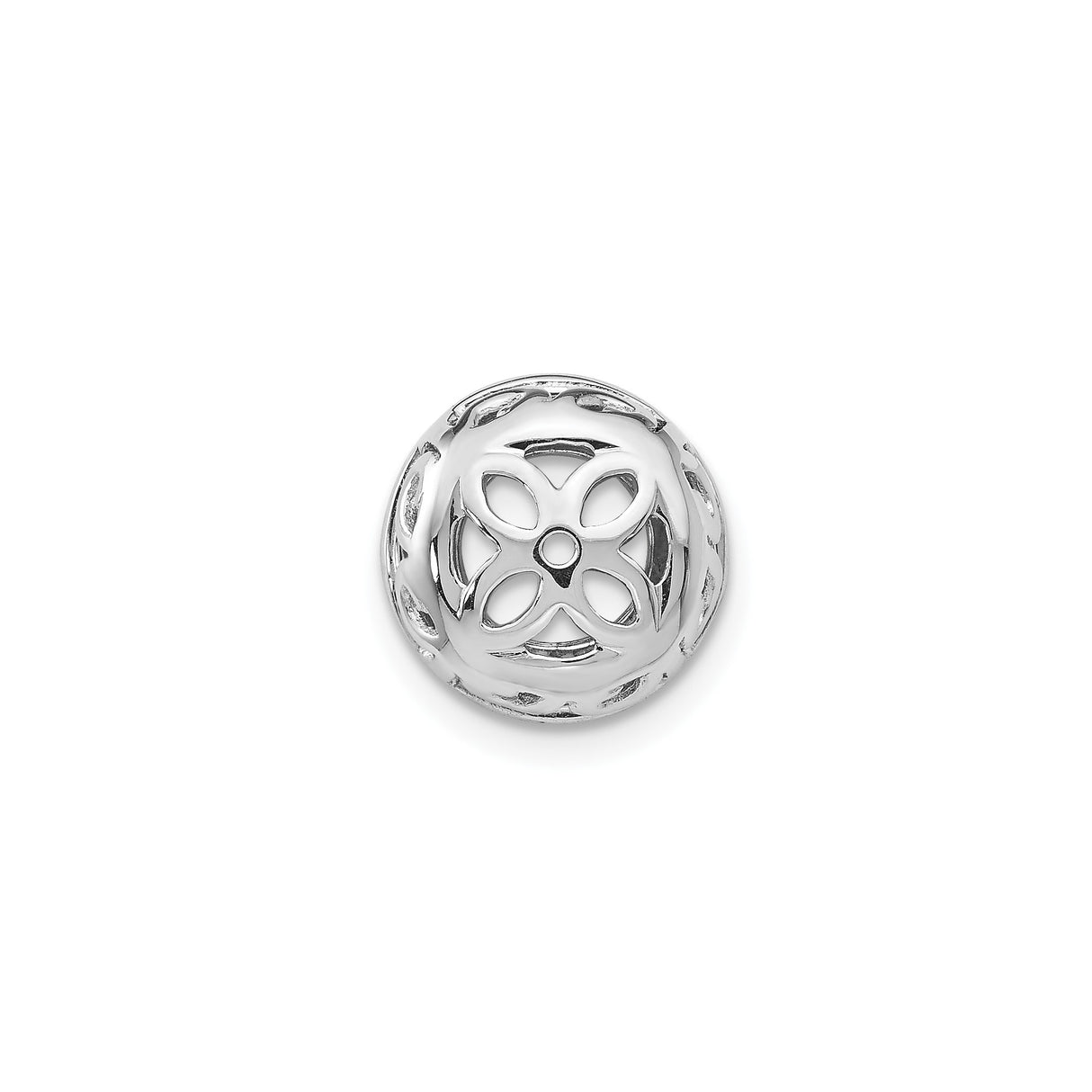 14k White Gold Earrings with Circular Floral Motif, Petal Cutout Halo Design