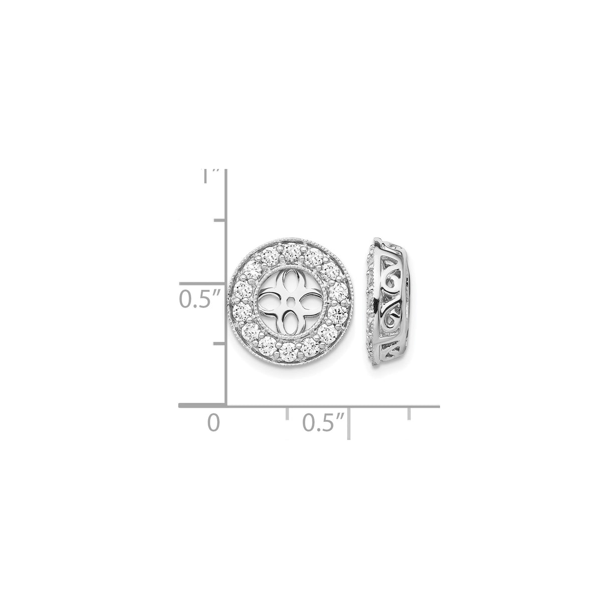 14k White Gold Earring Jackets with Diamond Halo, Openwork Floral Scrollwork Design