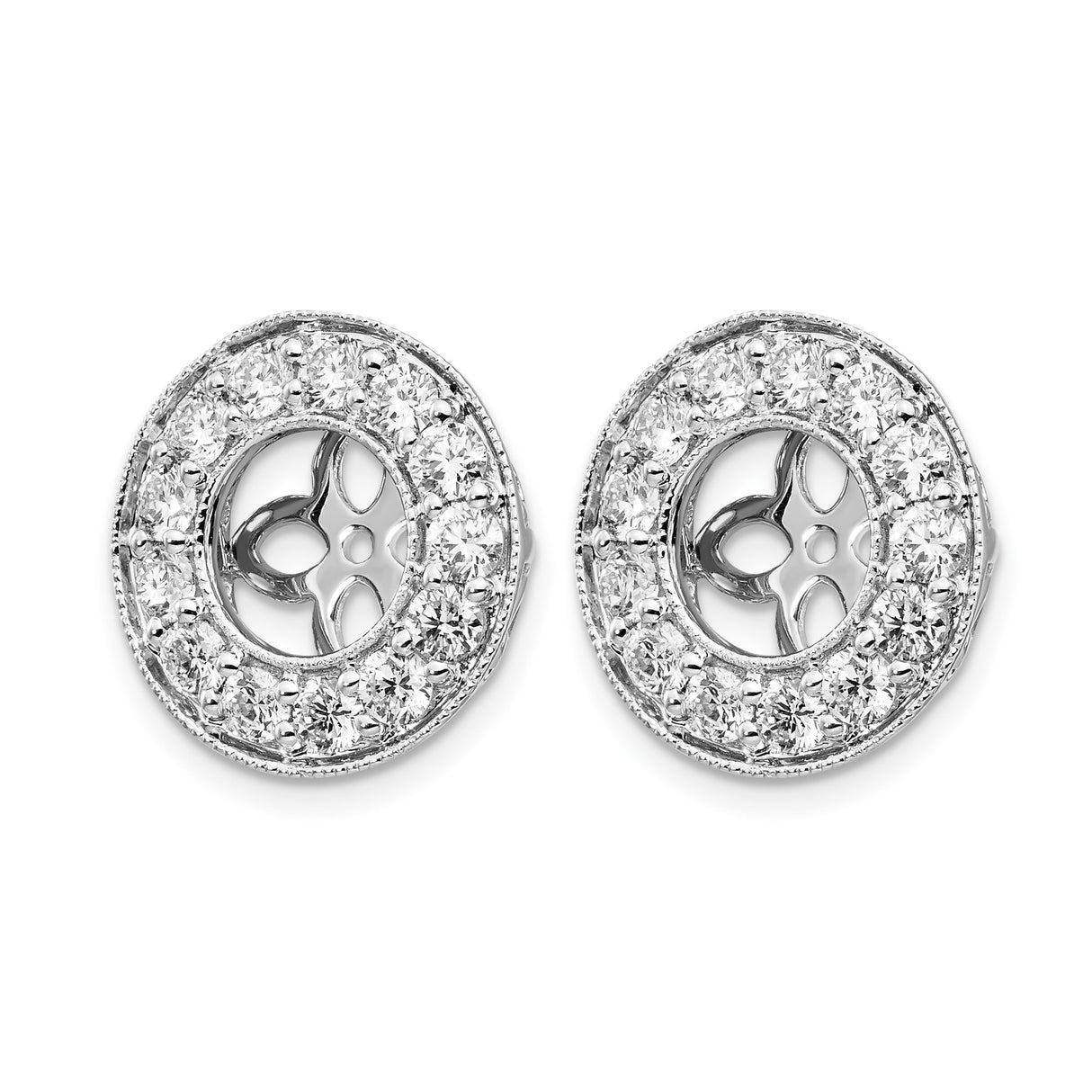14k White Gold Earring Charms with Cubic Zirconia Halo, Floral Cutout and Filigree Detail