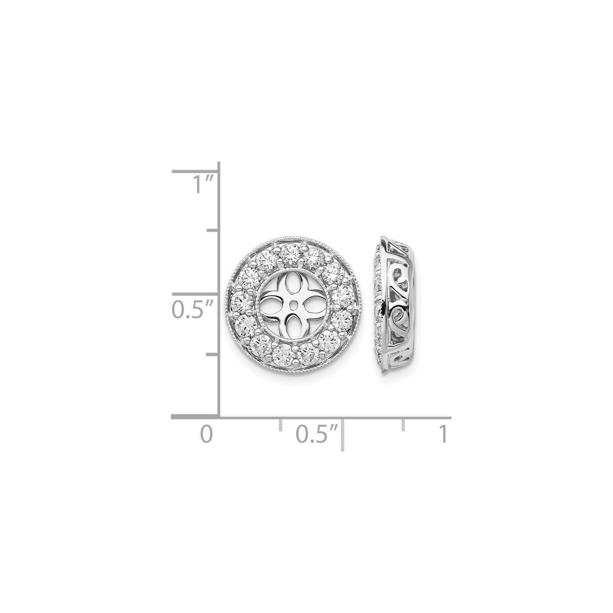 14k White Gold Earring Charms with Cubic Zirconia Halo, Floral Cutout and Filigree Detail