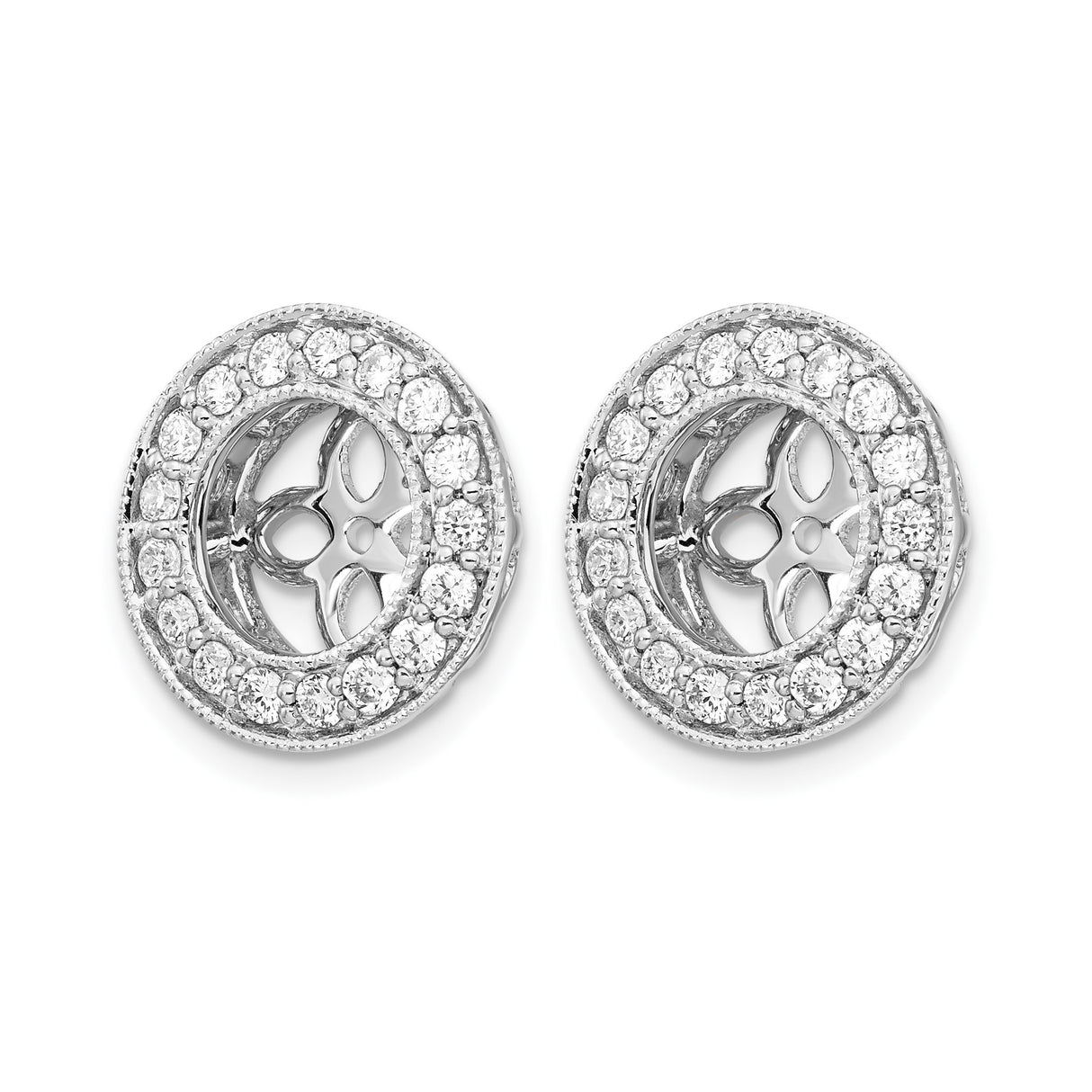 14k White Gold Flower Stud Earrings with Openwork Floral Design and Lab Diamond Halo