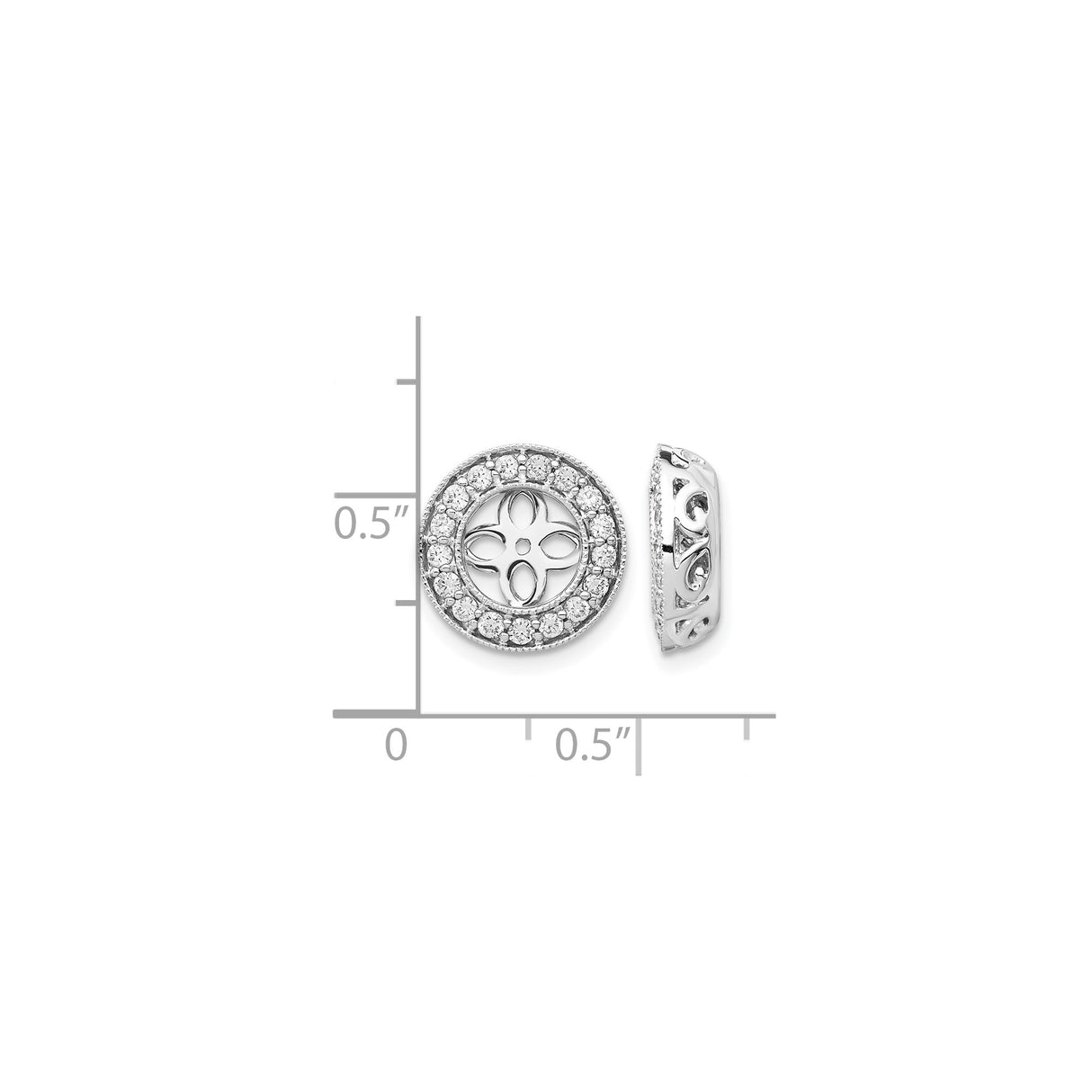 14k White Gold Flower Stud Earrings with Openwork Floral Design and Lab Diamond Halo