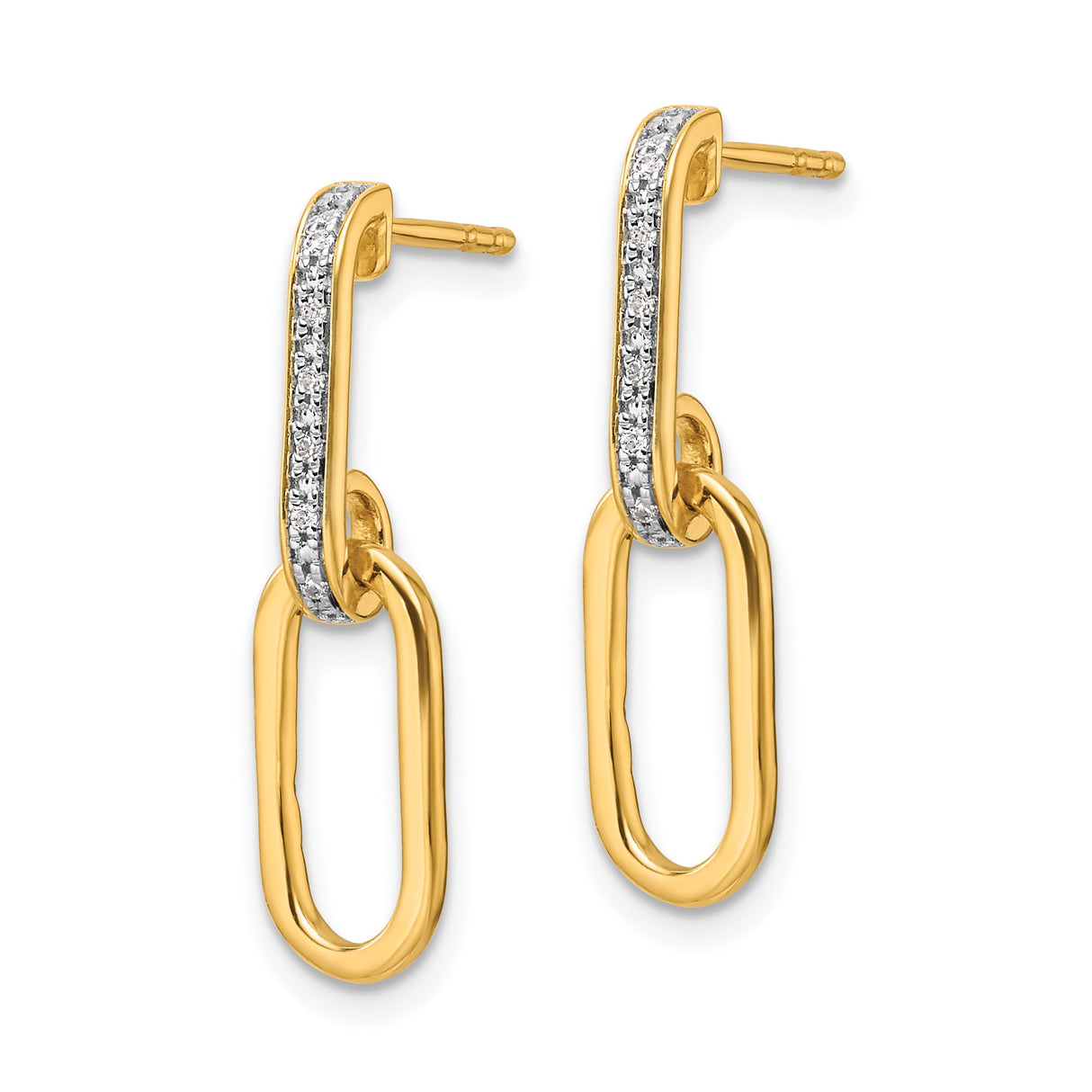 14k Yellow Gold Drop Earrings with Diamond Cut Double Oval Link Design