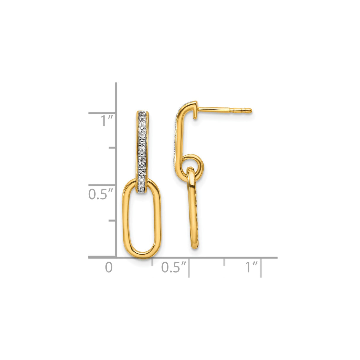 14k Yellow Gold Drop Earrings with Diamond Cut Double Oval Link Design